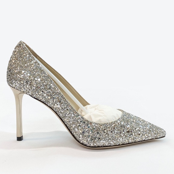 JIMMY CHOO ROMY 85 Pumps Champagne Coarse Glitter100% Authentic Brand New NO BOX - Picture 1 of 12